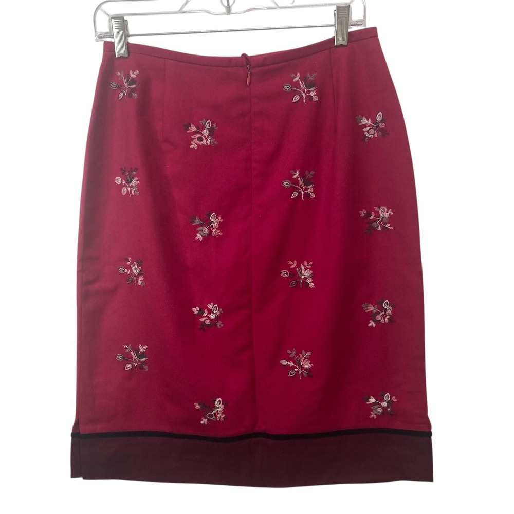 VTG Casual Corner 100% Wool Skirt Size‎ 8 Floral Red Embroidered A Line